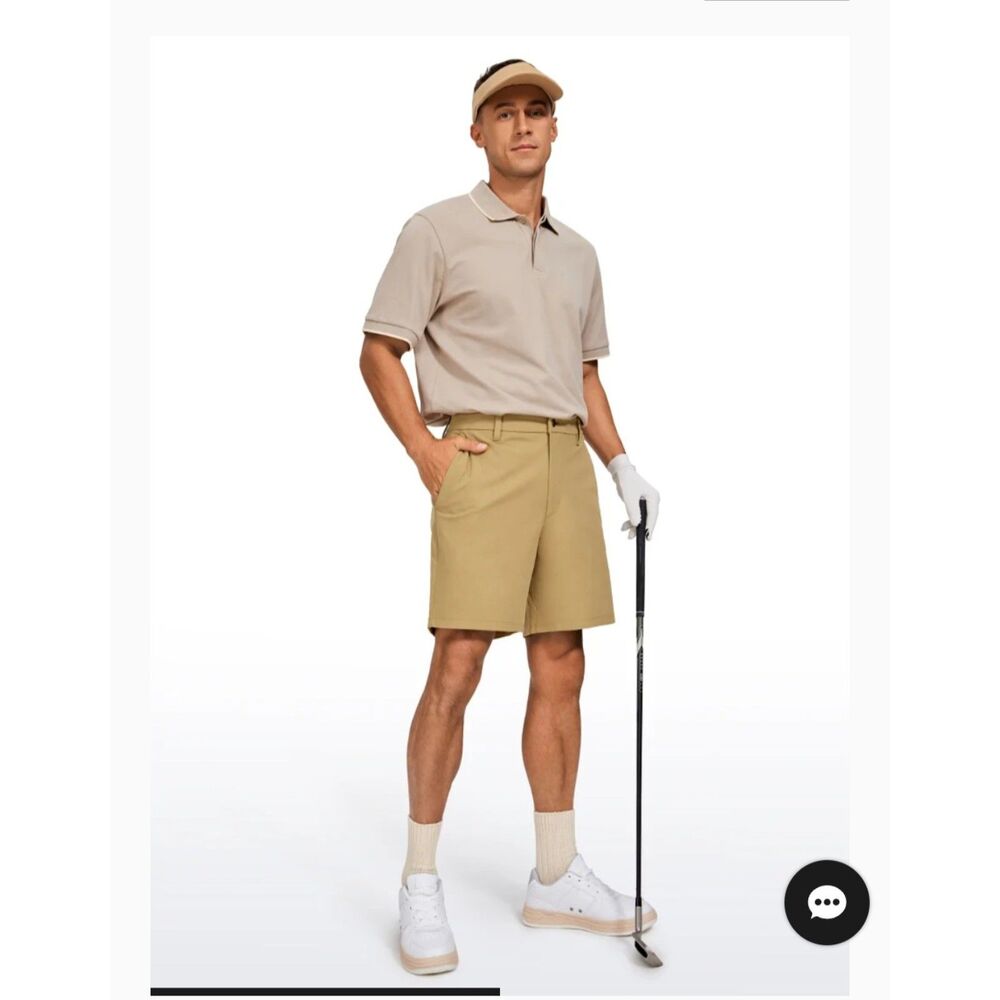 CRZ Yoga Men's Golf Shorts 31W Khaki Performance Athletic Casual 100% Poly EUC